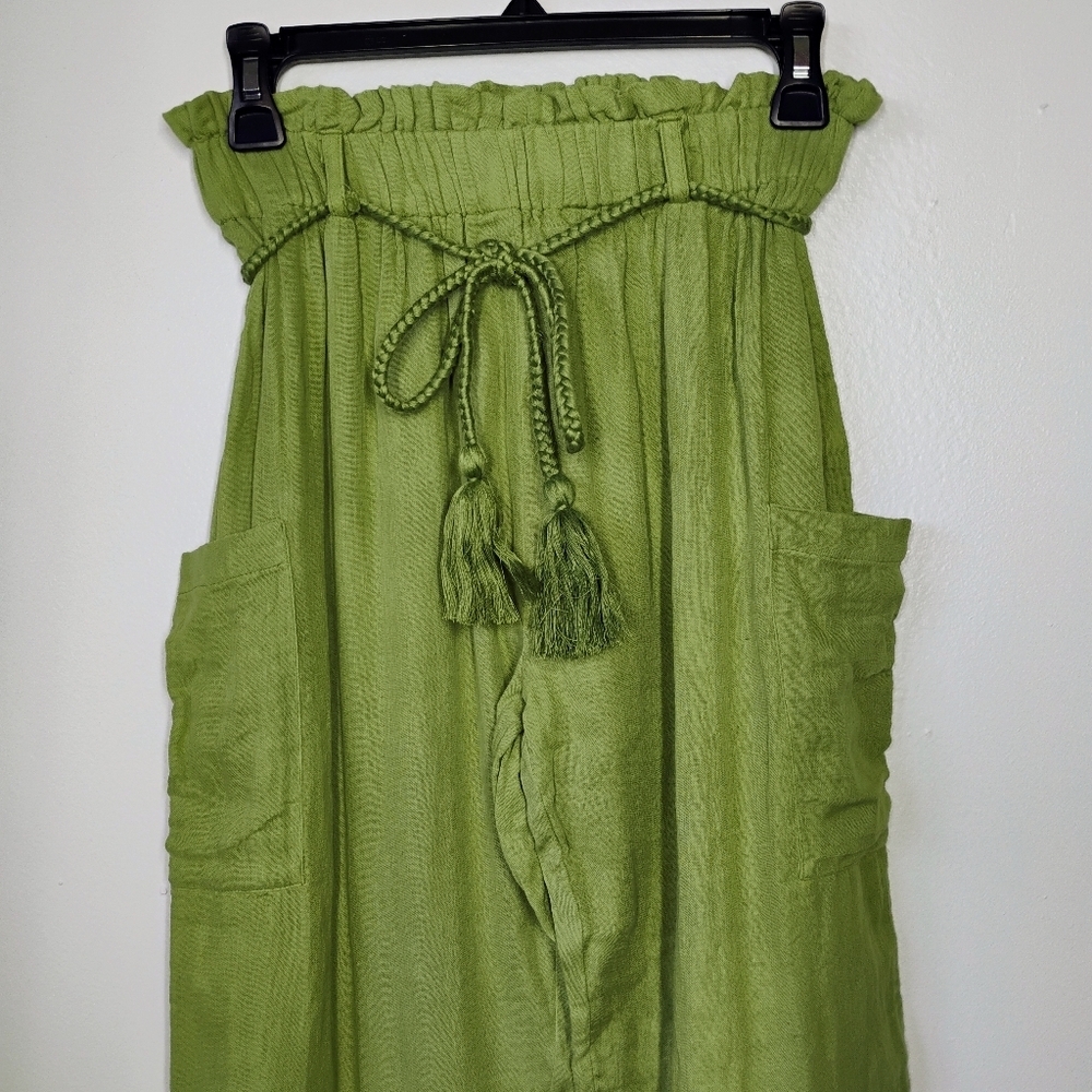 Wayan Natural Wear Cotton Cargo Pants Green Rope Waist Tie Travel Size Small - Picture 3 of 13